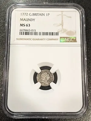 1772 MS63 Great Britain Silver 1 Pence Maundy NGC KM 594 George III • $199.99