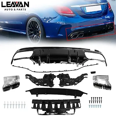 For Mercedes Benz 15-20 W205 AMG Rear Bumper C63 Style Rear Diffuser Exhaust Tip • $204.99