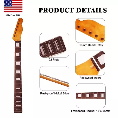 TL Style Guitar Neck Rosewood Fretboard Maple Neck 12  Radius 10 Mm Holes 22 • $85