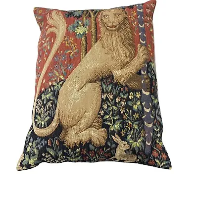 Vintage Lion Tapestry Throw Pillow  Made In France French Feather Fill 13 X 16 • $80.96