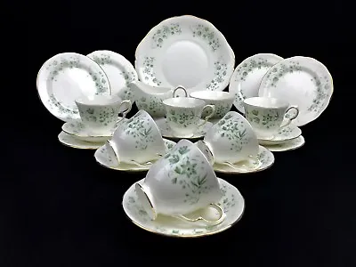Queen Anne China Tea Set For 6 / 21 Piece / Pattern 8669 Green Floral / Trio  • £63.20