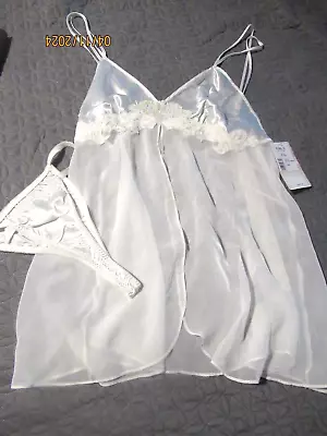 Khol's Cliche Lingerie Baby Doll Sheer Teddy Nighty Gown Set NWT White Large • £14.45