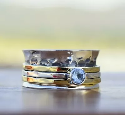 £29 • Buy Blue Topaz Silver Spinning Ring, Meditation Spinner Ring,  Anxiety Worry Ring