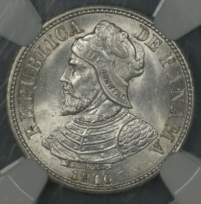 1916 Panama 5 Cent NGC MS-64 White Silver Balboa Coin Among TOP 49 At NGC • $750
