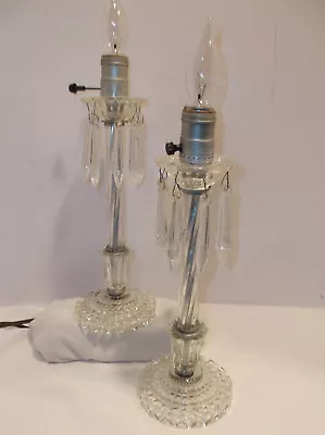 PAIR OF VINTAGE BOUDOIR GLASS LAMPS W/Prisms  Circa -late 1950's -1960's • $35.96