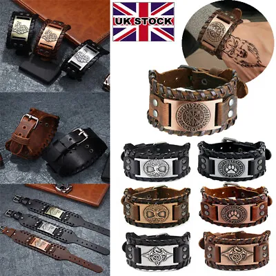 £5.99 • Buy Mens Leather Wide Bracelet Adjustable SURF PATROL Braided Wristband Buckle Gift