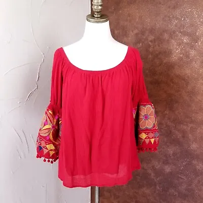 Vintage VaVa By Joy Han Peasant Style Embroidered Top Blouse Size M Red • $10.78