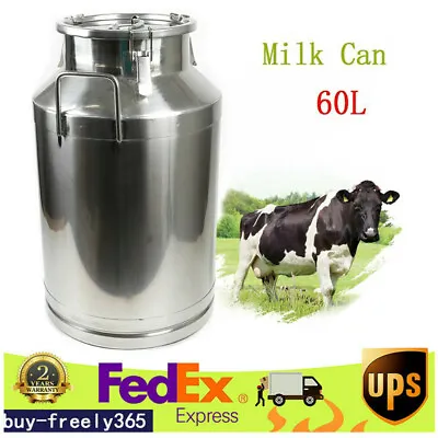 60L Milk Can Wine Beer Pail Bucket Oil Barrel Storage Canister Stainless Steel • $128.25