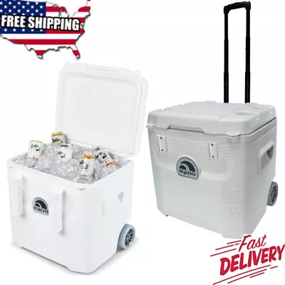 Heavy-Duty 52 Qt 5-Day Marine Ice Chest Cooler With Wheels And Cup Holders White • $69.81