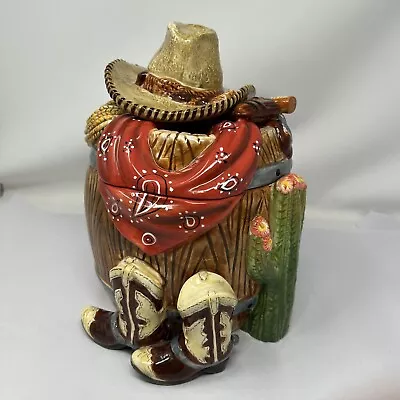 Western Barrel Cowboy Cookie Jar Cactus Cowboy Boots • $79.99