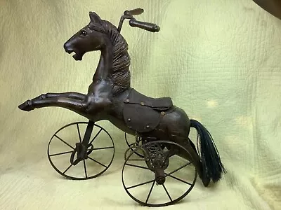 Vintage  Child's Velocipede Tricycle W Wood Horse & Iron Wheels /Frame 20” X 20” • $150