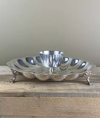 Silverplate Footed Serving Platter W Dip Bowl Seafood Vegetable Fruit Appetizer • $19