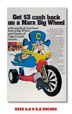 Capn' Crunch On A Marx Big Wheel Old 1974 Ad Fridge Magnet 3.5 X 5.5 • $6.95