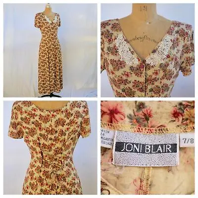 Vtg JONI BLAIR Floral Corset Back Button Front Rayon Dress Cottagecore Grunge M • $44.95