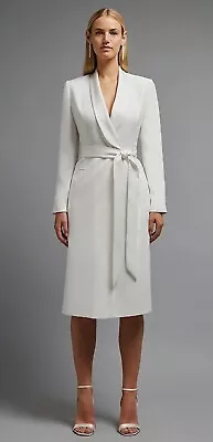 Coast Premium Ivory Wrap Tuxedo Long Sleeve Pencil Midi Dress 10 Once £219 • £89.99