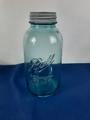 Vintage Large Blue BALL PERFECT MASON JAR 1/2 Half Gallon Zync Lid 9 1/4  H • $40