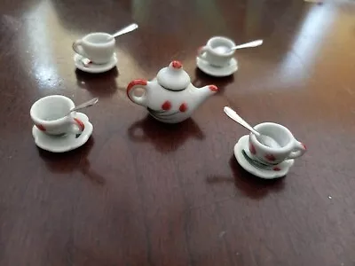 ⭐️ 1:12 Dollhouse Miniature Ceramic Tea Set With Red Tulips  Service For 4 • $7