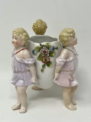 Antique Meissen ? Bud Vase Egg Cup With 3 Girl Figurines Hand Painted Porcelain • $129.99