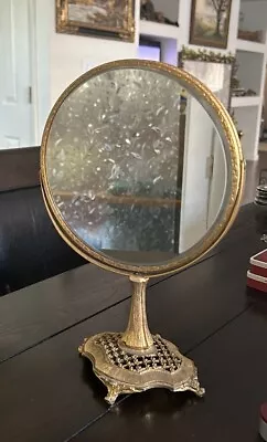 RARE Vintage Matson Gold Ormolu Vanity Makeup Mirror 2 Sided With Magnification • $65