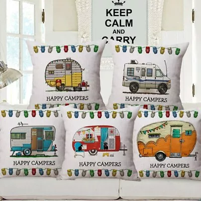 Happy Campers Cars Cushion Covers Hand Painting Home Decorative  Pillow Case • $8.79