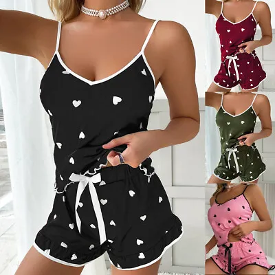 £3.99 • Buy Women Ladies Heart Printed Cami Vest Shorts Lingerie Pyjamas Set Pjs Sleepwear