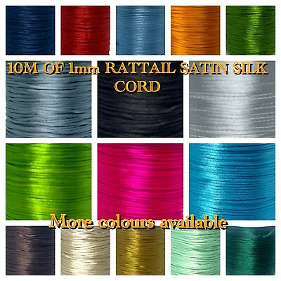 £1.99 • Buy 10M Of 1mm Rattail Satin Silk Cord Thread - Kumihimo And Macrame Crafts