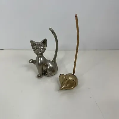 Vintage Brass Mouse Cat Long Tail Paperweight Lot  Ring Holder Great Gift • $20.97