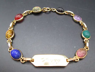 Conley Co 12kt Gold Filled Identity Gemstone Scarab Egyptian Bracelet Estate • $57.99