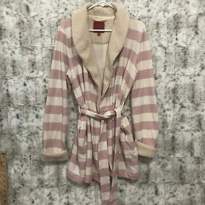 Victoria Secret Size Large Pink And Cream Striped Bathrobe Sherpa Cuffs/Collar • $20.33