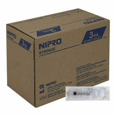 Nipro 3ml (3cc) Luer Lock Syringe Sterile 100/Box JD03L • $19.99