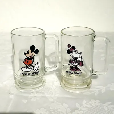 Vintage Walt Disney Mickey And Minnie Mouse Drinking Glasses Handles Mugs 5.5''  • $22.95