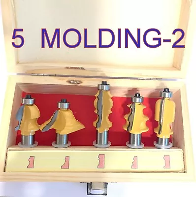 5 Pc 1/2  Shank Architectural Specialty Molding 2 Router Bit Set W/Box • $50