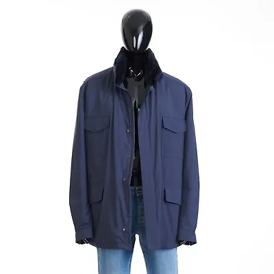 LORO PIANA 9950$ Navy Traveller Jacket - Storm System Castorino Fur Lining 4XL • $5560