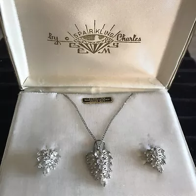 Vintage STERLING RHODIUM FINISH SPARKLING GEMS BY CHARLES Necklace & Earring Set • $29.99