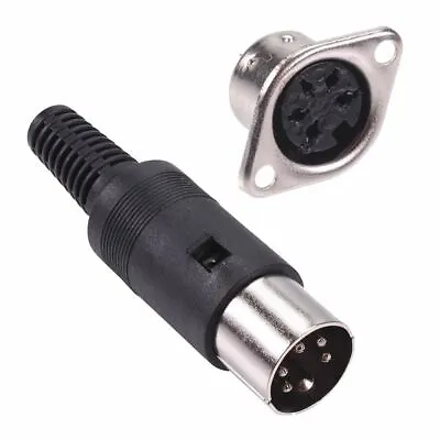 Pair 5-Pin DIN Plug + Panel Mount Socket Connector 240° • £3.69