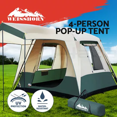 Weisshorn Camping Tent Instant Set Up 4 Person Pop Up Tents Hiking Dome Outdoor • $184.95