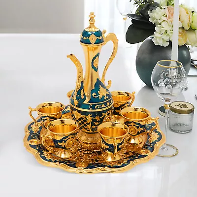 Luxury Metal Tea Set Vintage Turkish Coffee Tea Pot Set With 6 Cups & Tea Tray • $32.90