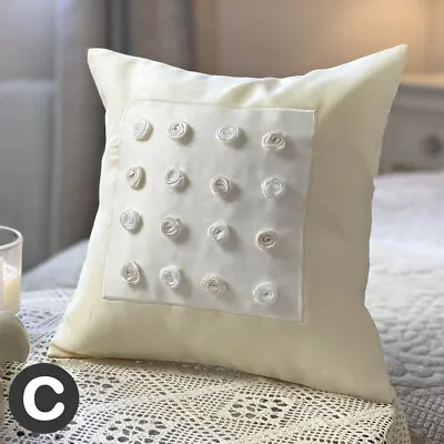 Luxury 12  Cushion Cover Pale Cream Textured Embroidered Flower Rose Country • £3.95