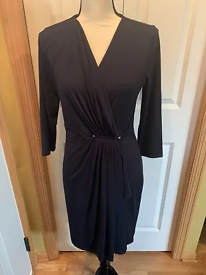 Michael Kors Navy Long Sleeve Knit Women’s Size S Crossover Dress Pleated Ruffle • $18