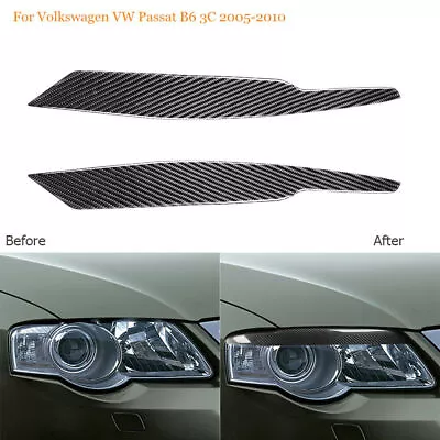 Carbon Fiber Headlight Eyelid Eyebrow Trim For Volkswagen VW Passat B6 3C 05-10 • $21.12