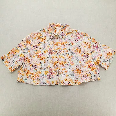 H&M Womens Button Up Shirt Cropped Short Sleeve Floral Linen Multicolor Sz XL • $28.88