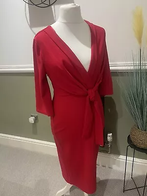 Woman’s Size 12 Quiz Clothing Kimono Dress Red Plunge Tie Front Oriental  • £10