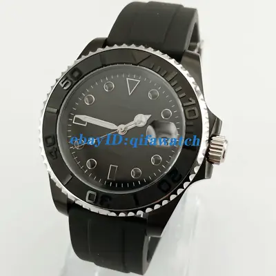 £77.60 • Buy 40mm Sapphire Glass Full Black DG2813 Automatic Watch Date Rubber Curve Strap