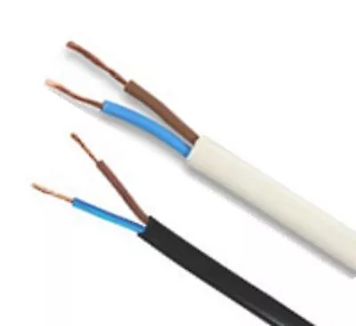 Lighting Cable Twin Flat Oval Flex 2192Y 2-Core 0.75mm² Cut Lengths Black White  • £2.68