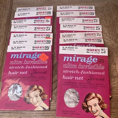 Lot Of 14 Pkg Vtg Mirage Ultra Invisible Jac O Net No.146  Reg Sz Hair Net Dark • $27.54