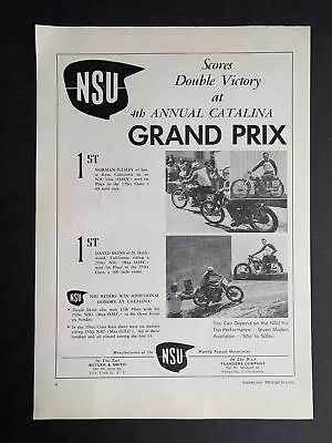 Vintage 1954 NSU Motorcycles Grand Prix Print Ad • $20