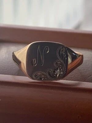 $106.09 • Buy Vintage 9ct Diamond Set N Initial Signet Ring, Size - V½