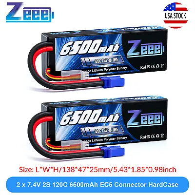 2x Zeee 2S LiPo Battery 6500mAh 7.4V 120C EC5 Hardcase For RC Car Truck Truggy • $43.45