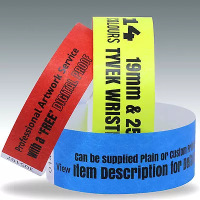 £3.99 • Buy Custom Printed Tyvek Wristbands 19 Or 25mm. Supplied Plain Or Personalised