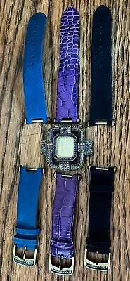 Heidi Daus B7978 Art Deco Crystal Watch 3 Leather Bands Watch Needs Battery • $38